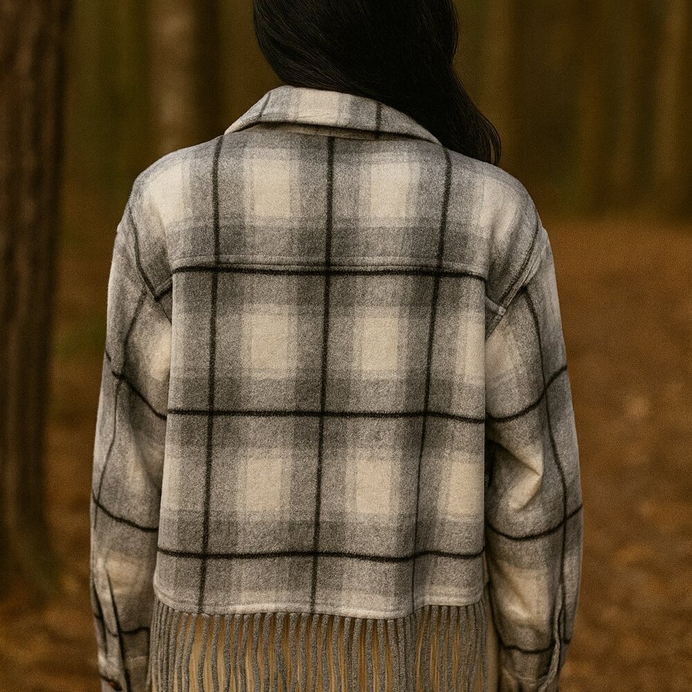 Fringe Hem Plaid "Shacket" NWT - Picture 8 of 11